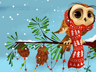 The Scarfed Owl christmas owl pine cones pine tree