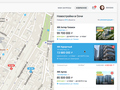 List map adaptive apartments design flat google hover list map nedvex ui ux web