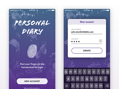 Login screen 1password account concept dailyui day1 diary ios login modal touchid