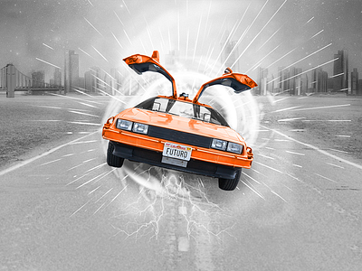 Back to the Future visual adv delorean promotional image