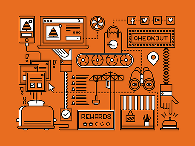 Business Machine b2c bell binoculars crane ecommerce icon illustration popup responsive shopping toaster vector