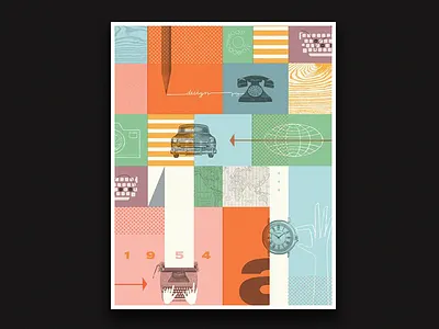 Fossil Poster color hand mid century poster vintage watch