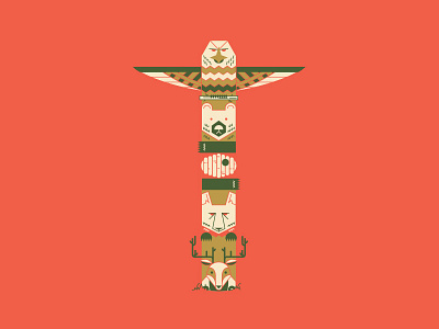 Tahoe Totem abstract. animals earthy flat illustration line art minimal modern native native american red totem