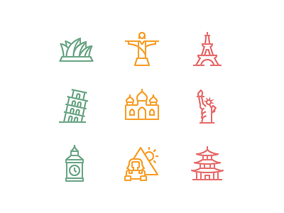 Landmarks for Love app icons icon icon design icon designer icon set iconography icons ios landmark love peace set wonder world