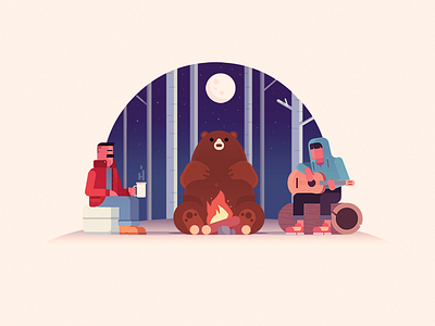 Intruder:) bear camp camping coffee forest guitar midnight night wood