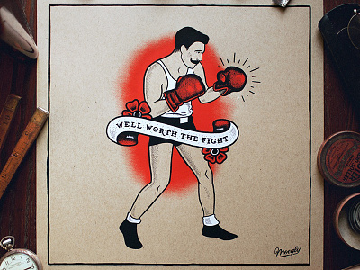 Boxer Screen Print banner boxer lettering poster print sailor jerry screen print tattoo
