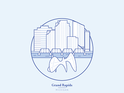 Grand Rapids Skyline blue calder city derek mohr downtown grand rapids line art michigan poster screenprint skyscraper vector