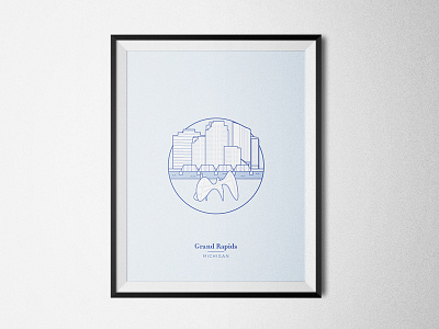 Grand Rapids Skyline Poster blue calder city derek mohr downtown grand rapids line art michigan poster screenprint skyscraper vector