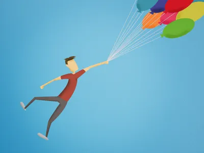 Up and Away air balloons flying illustration man person