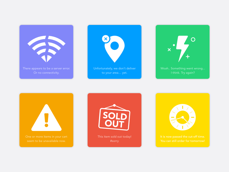 Error messages 404 clock error location pop ups sold out soldout time ui unavailable ux wifi