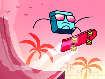 Key Skater glasses hot illustration jump red skate sun