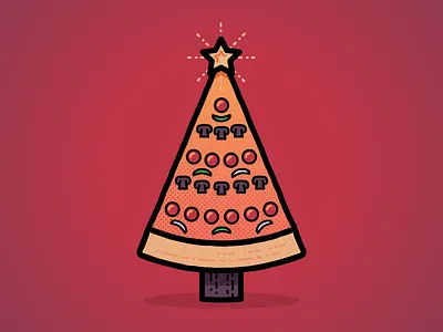 Happy Holidaze. christmas holiday illustration pizza seasons greetings tree