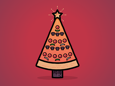 Happy Holidaze. christmas holiday illustration pizza seasons greetings tree