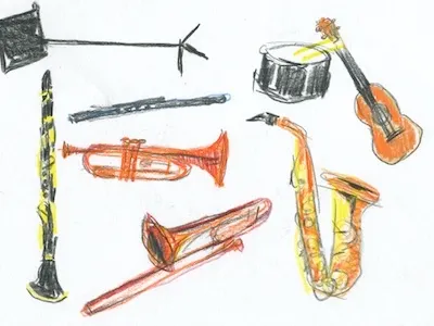 5th Grade Music colored illustration instruments music pencil