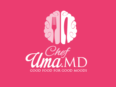 Chef Uma brain food brain logo chef logo fork md pink