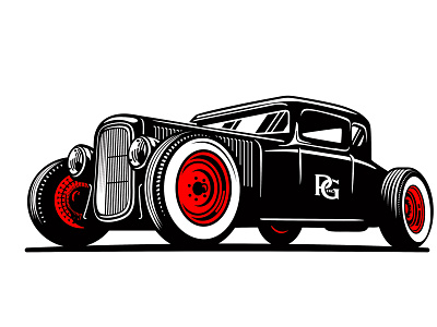 WIP classic hotrod illustration logo vintage