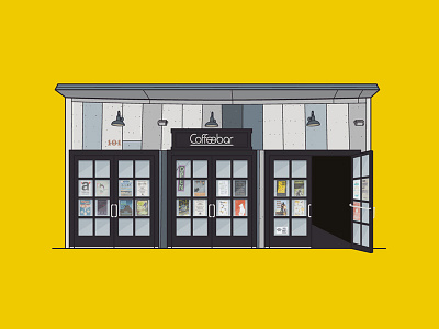 Truckee Coffeebar building building illustration coffee flat illustration line art lion minimal shop truckee