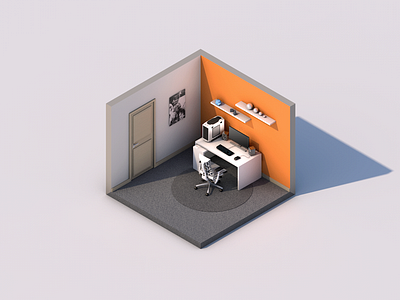 Isometric Gaming Room 3d 4d battlestation bedroom c4d cinema gaming isometric low model poly room