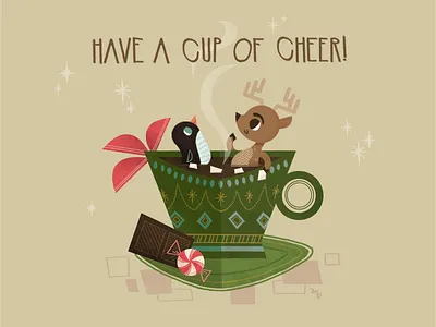 Have a cup of cheer! animals christmas holiday illustration