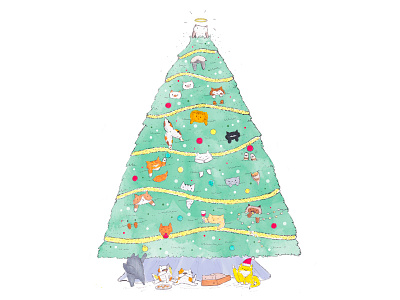 Meowy Christmas! cats christmas christmas tree december drawing festive holidays illustration kitten meow meowy christmas party