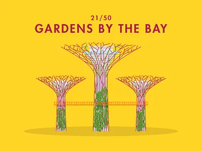 21/50: Gardens by the Bay architecture buildings flat design gardens illustration singapore