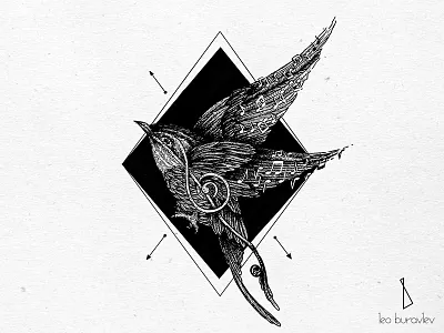 The Bird bird black blackwork engraving illustration linework music sound tattoo