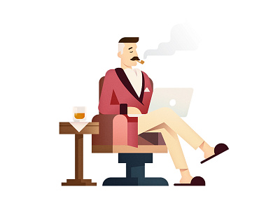 Stay Classy apple character drink flat gradient illustration macbook moustache retro smoke vector vintage