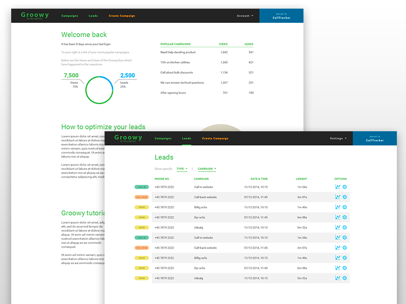 Analytics ads analytics campaign dashboard leads list overview ui ux web