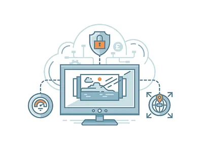 Speed, Scalability, Security cloud computer fireart fireart studio flat illustration outline