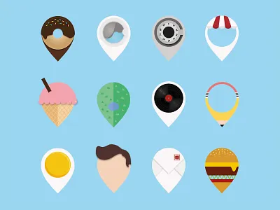 Map Pins clean design flat iconography icons illustration location map pin vector