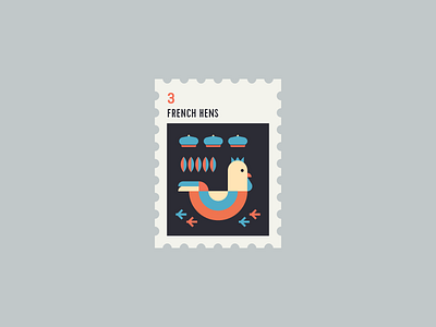 12 Days of Christmas Stamp #3 12 days of christmas chicken christmas flat french hen icon icon set icons stamp xmas