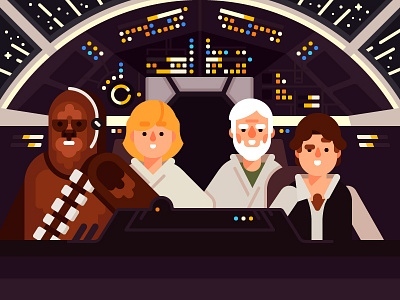 Millenium Falcon character chewbacca flat han solo illustration luke skywalker obi wan kenobi star star wars vector wars wookiee