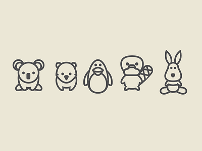 Australian Baby animals animal australia icon kangaroo koala linedrawing pinguin platypus wombat