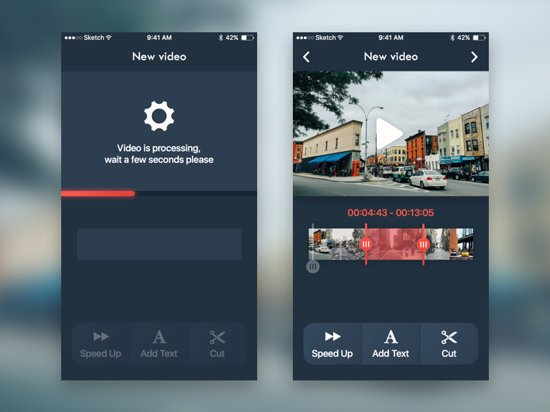 Video processing app ios iphone mobile mobiledesign sketchapp ui uidesign video