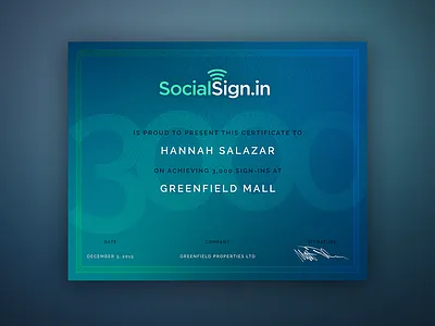 SocialSign.in Client Achievement Certificate account management celebration certificate client graduation print success