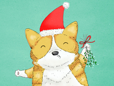 Mistletoe! christmas corgi cute dog drawing holidays illustration kiss me mistletoe pets pucker up santa hat