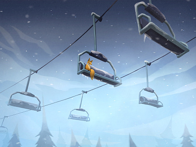 On The Hill fox illustration photoshop pines ski snow snowing winter