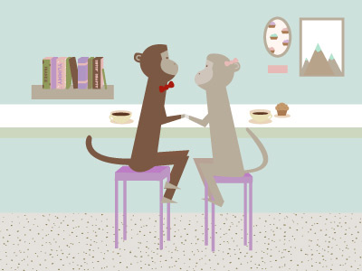 Little Cafe Moments ai cafe colorful illustration love monkeys vector