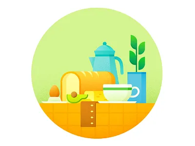 Breakfast avocado bread breakfast cheese cup egg flat illustration plant teapot