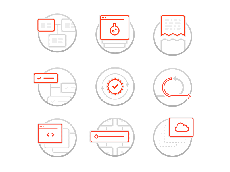 Development Icons agile animated arrow cloud code development flask icons scale software task tick