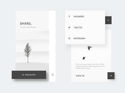 Intro Screen for a Photo capturing app capture discover facebook instagram neel phot sharil signin twitter ui