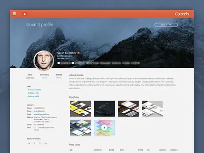 Coworks - Profile Page about clean contact flat freelancer jobs portfolio profile review ui ux work