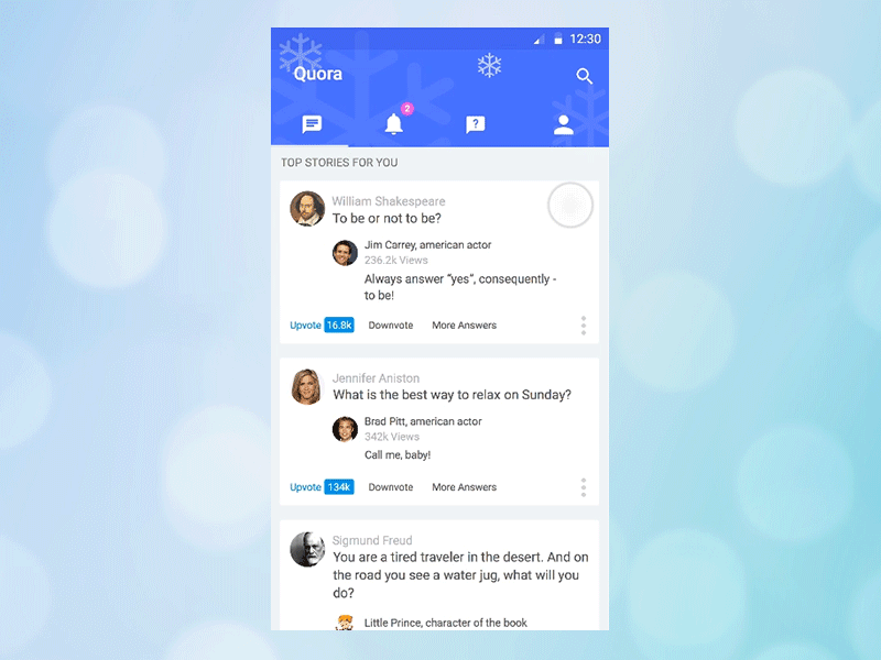 Winter Quora (Animation) android answer app blue comment gif mobile question quora redesign story winter