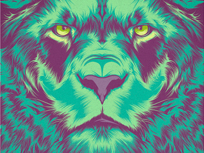 Violet Minds // Lion artwork eyes face feline green hair illustration illustrator king lion vector violet