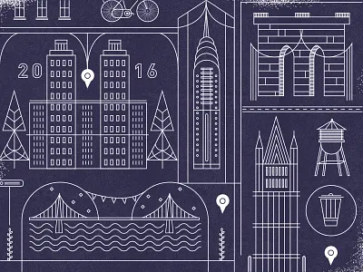 city lines bridge buildings central park city empire state line lineart map new york travel