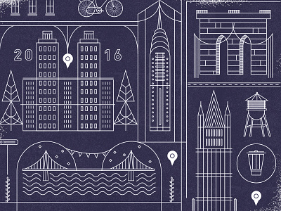city lines bridge buildings central park city empire state line lineart map new york travel