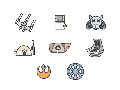 Icons for intergalactic travel icons jawas star wars starbnb tatooine tauntaun x wing