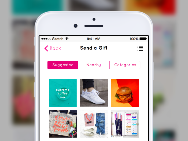 sidexside gifting screen app made with invision ui ux