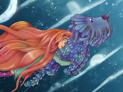 Poster 'Soñadora' art dog doodling drawing dream girl illustration night poster sky soñadora stars