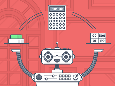 Little Man Robot button calc dribbble fireart fireart studio flat illustration outline robot table